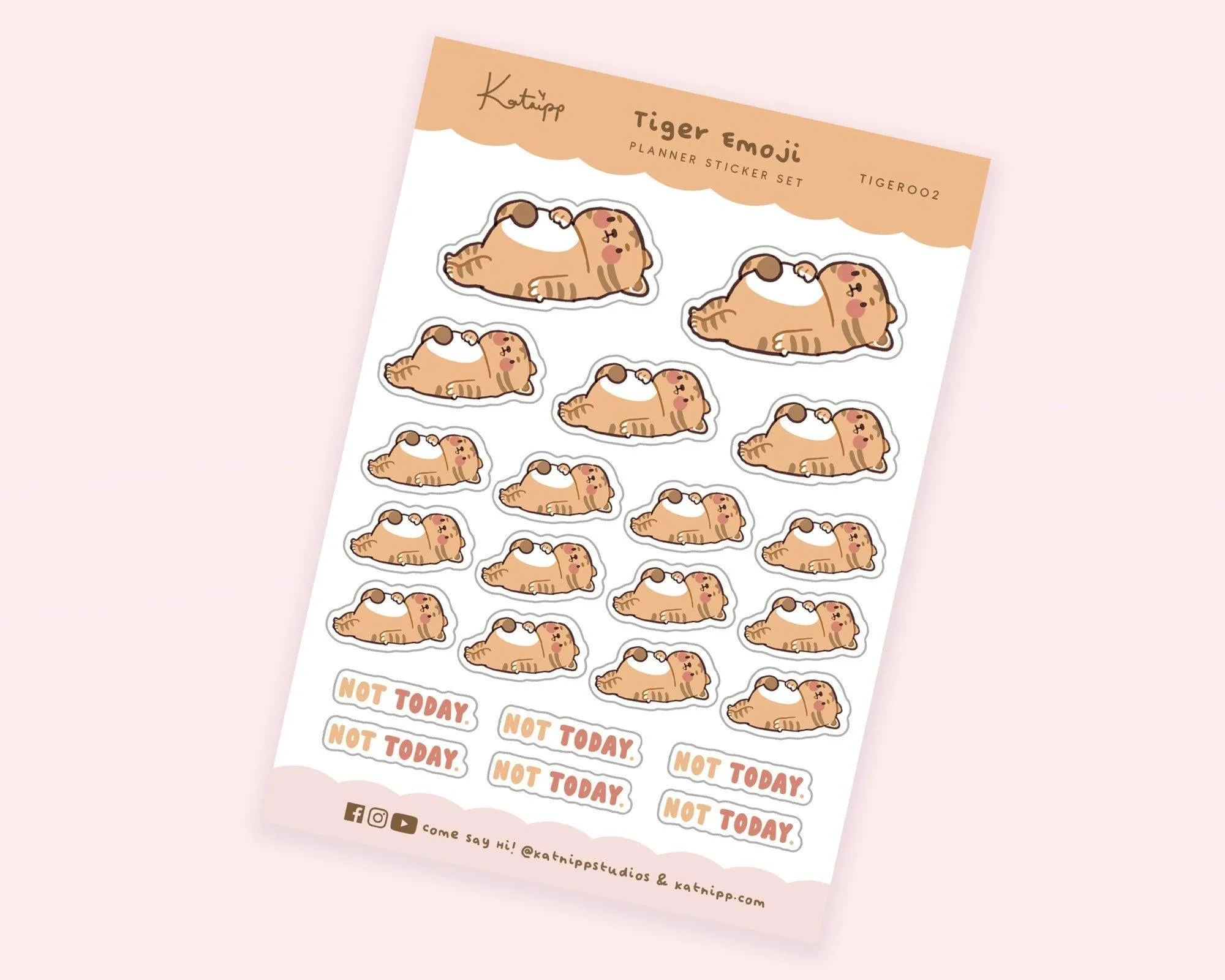 Lazy Tiger Cat | Not Today Sticker Sheet | Kawaii Planner & Mood Stickers | Pastel Self-Care Stationery | TIGER002