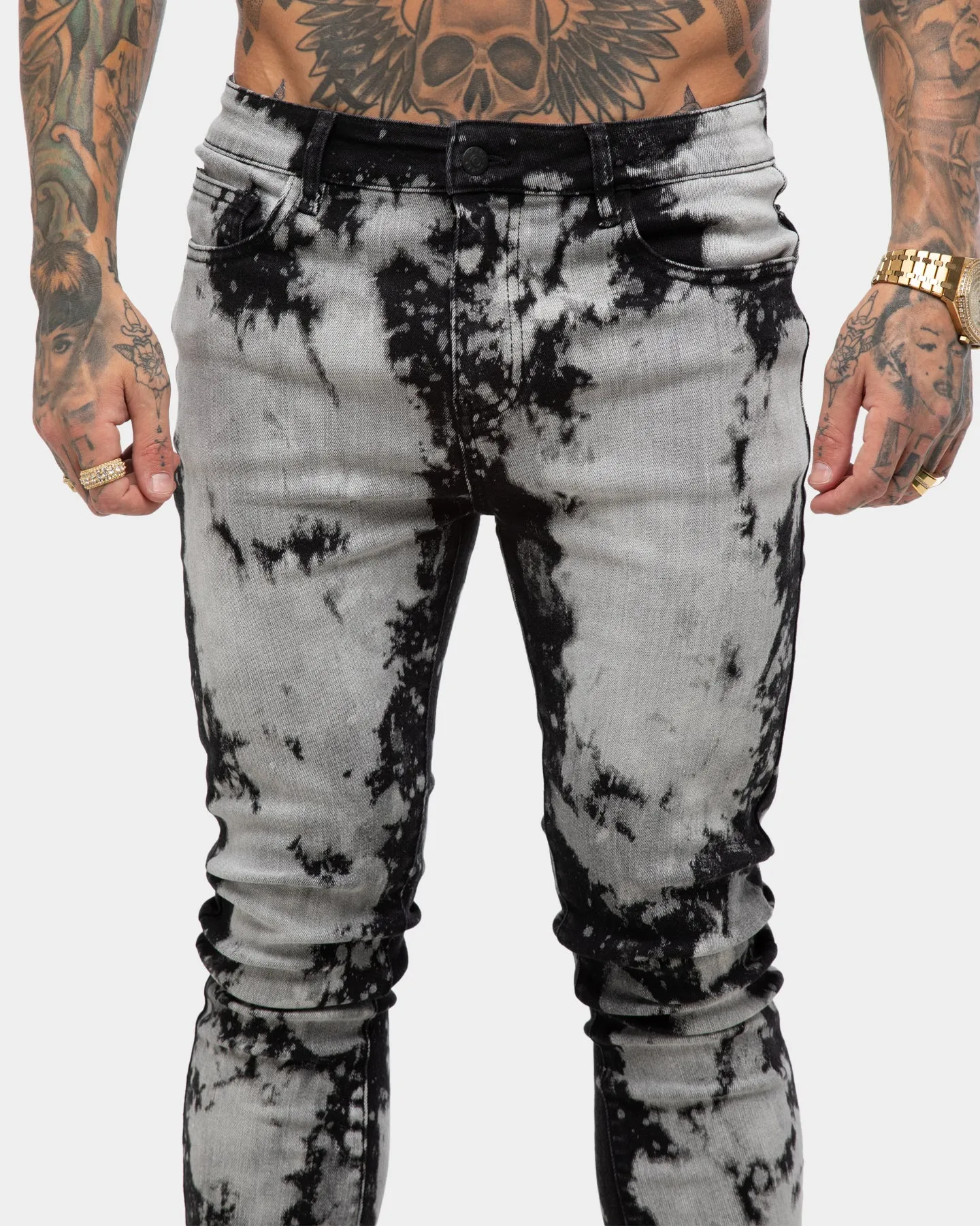 Saint Morta Men's Scratch Skinny Jean Stone Black