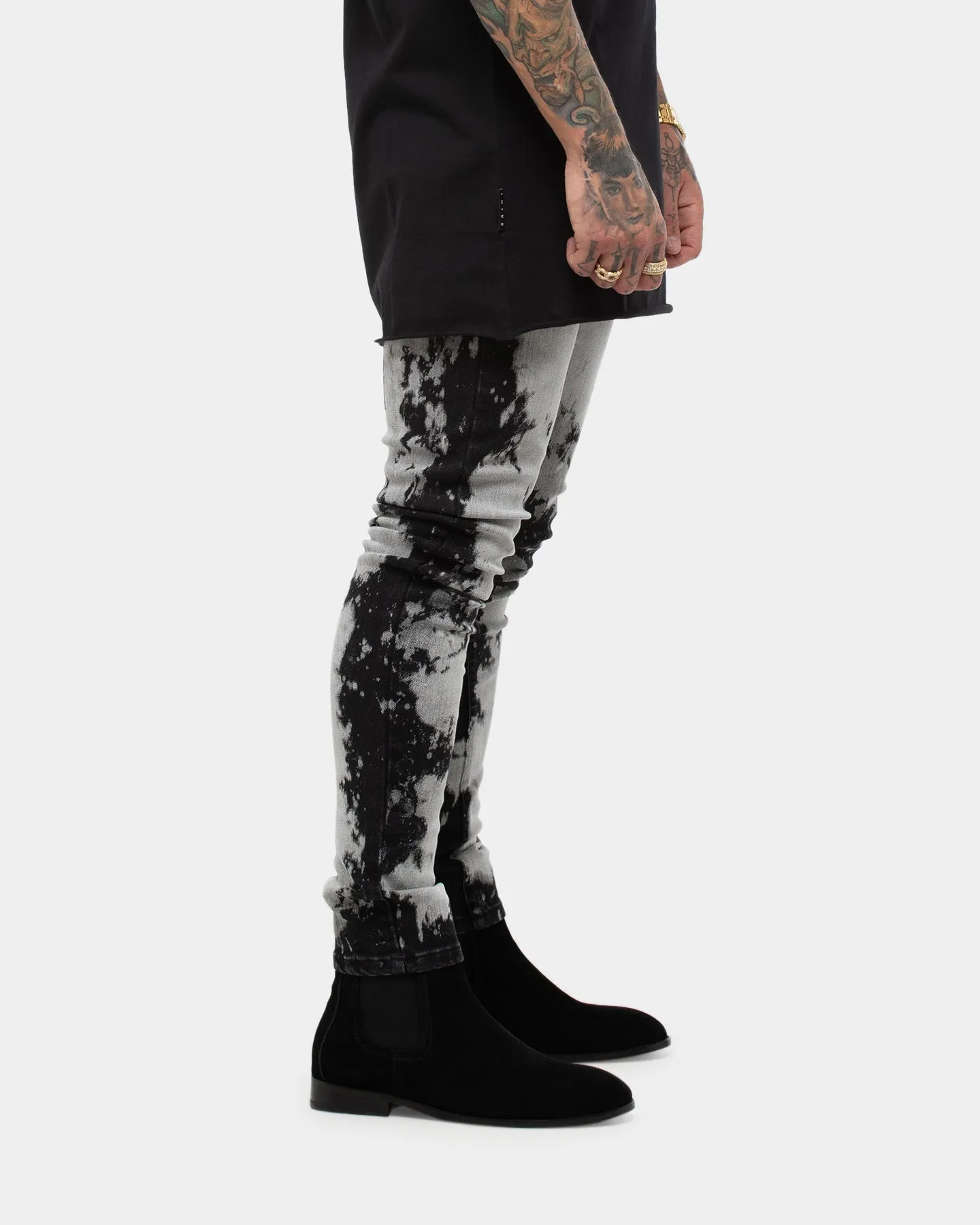Saint Morta Men's Scratch Skinny Jean Stone Black