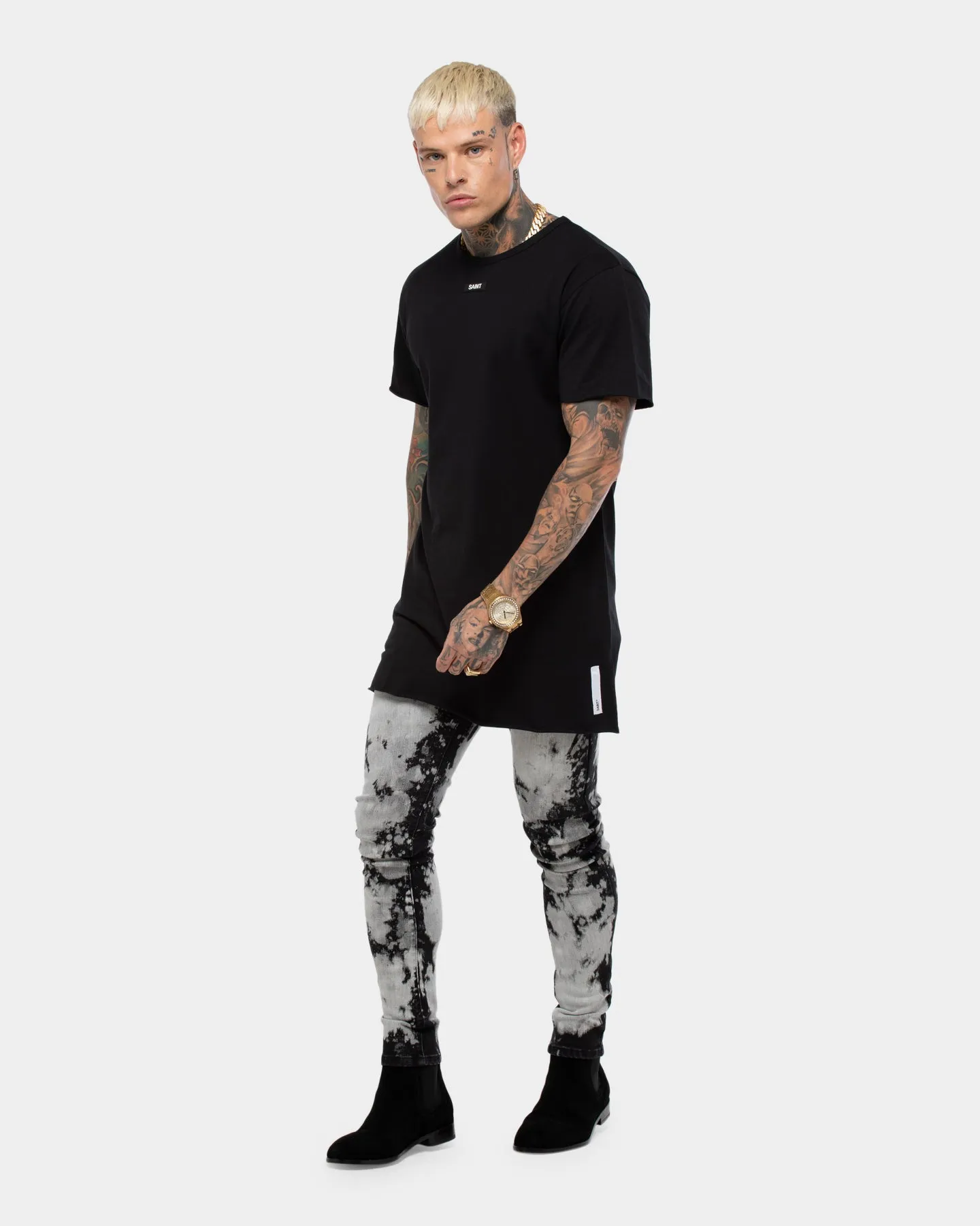 Saint Morta Men's Scratch Skinny Jean Stone Black