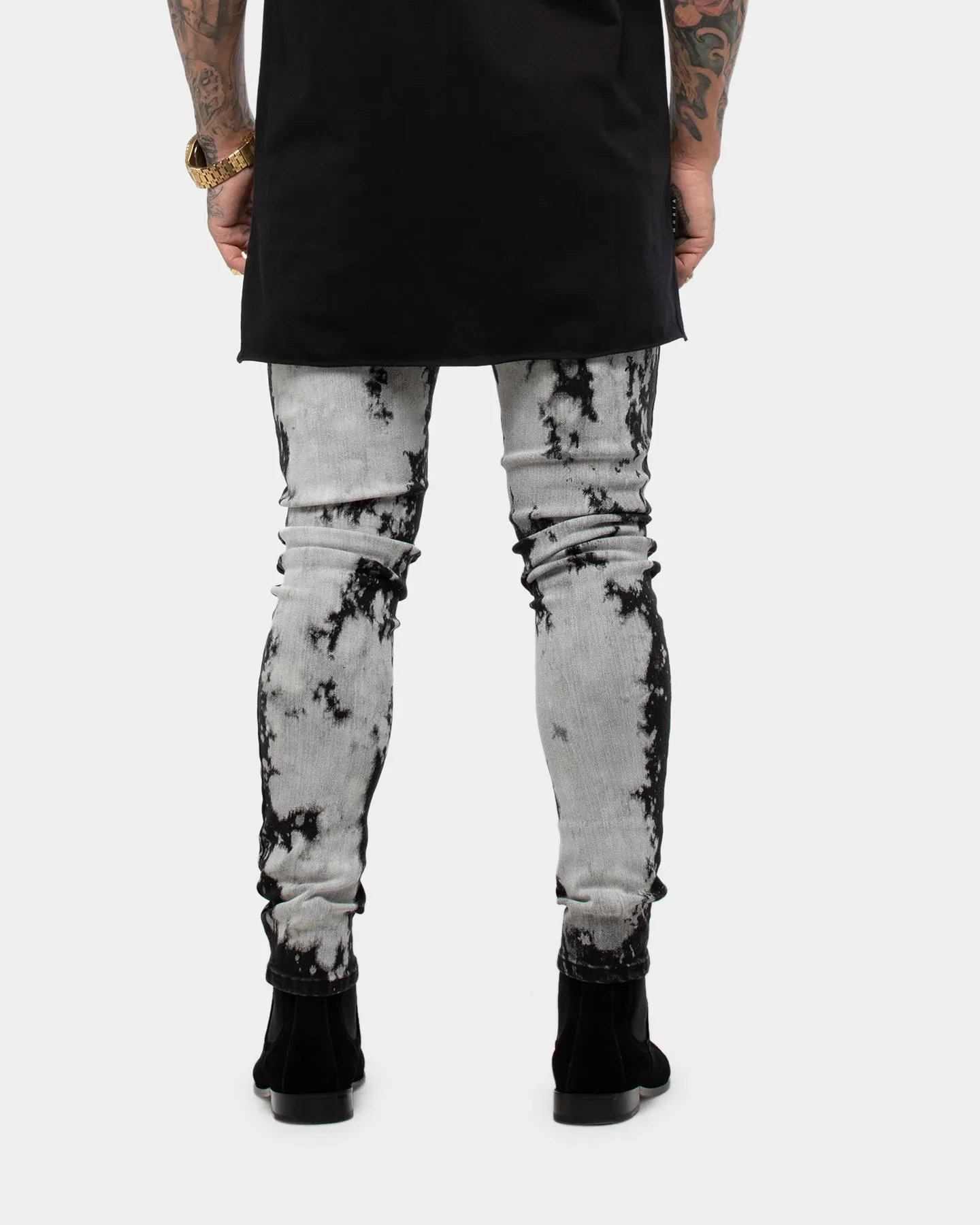 Saint Morta Men's Scratch Skinny Jean Stone Black