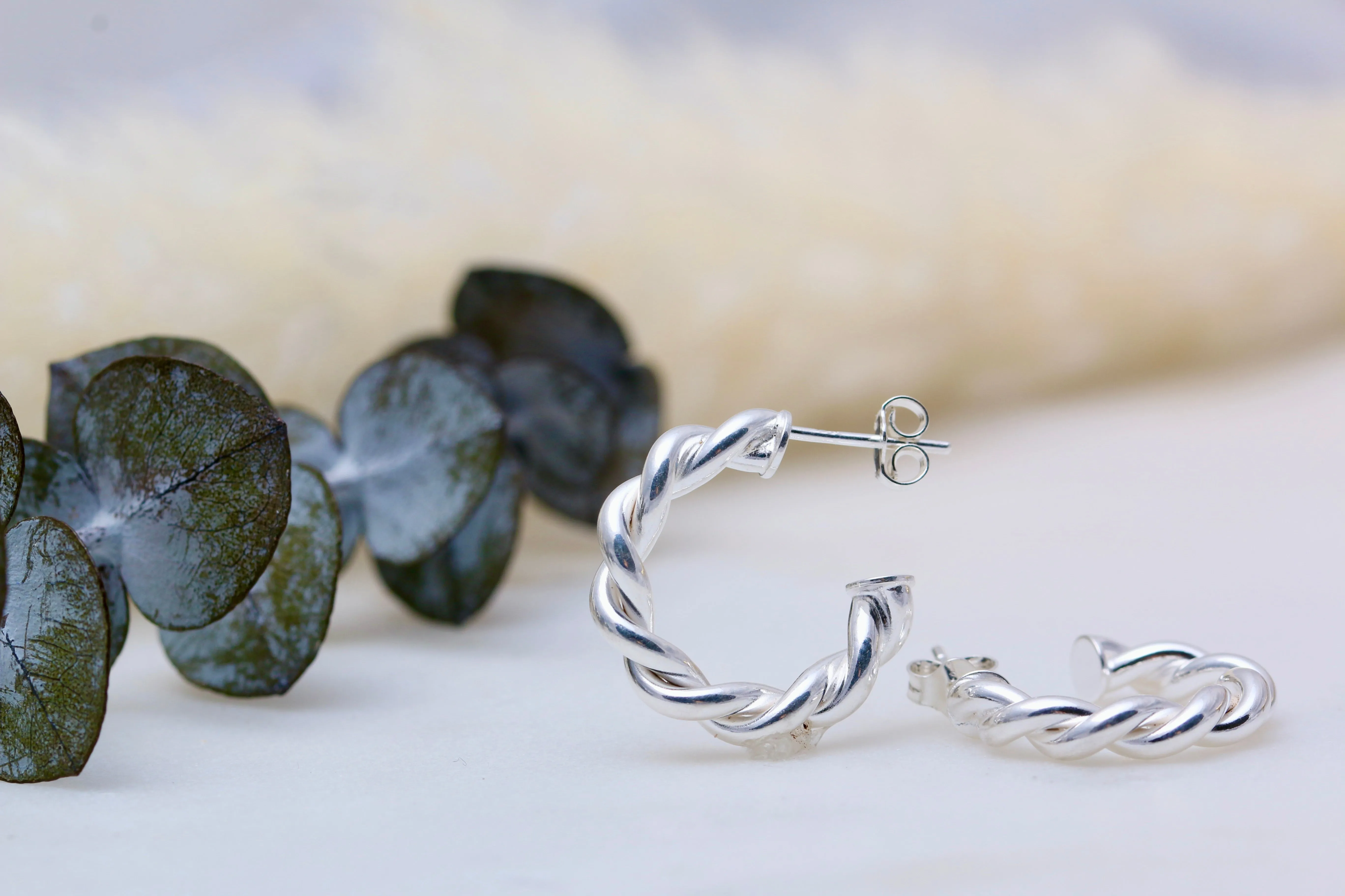 Sterling Chunky Twist Half Hoops