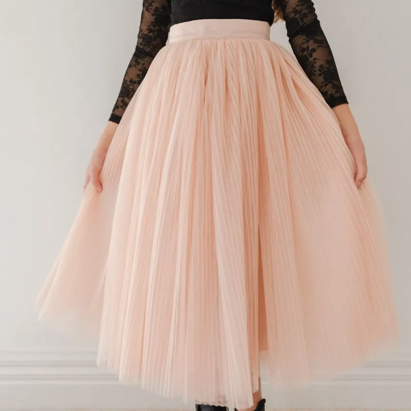 Tulle Pleated Skirt - Antique Rose