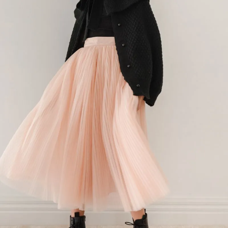 Tulle Pleated Skirt - Antique Rose