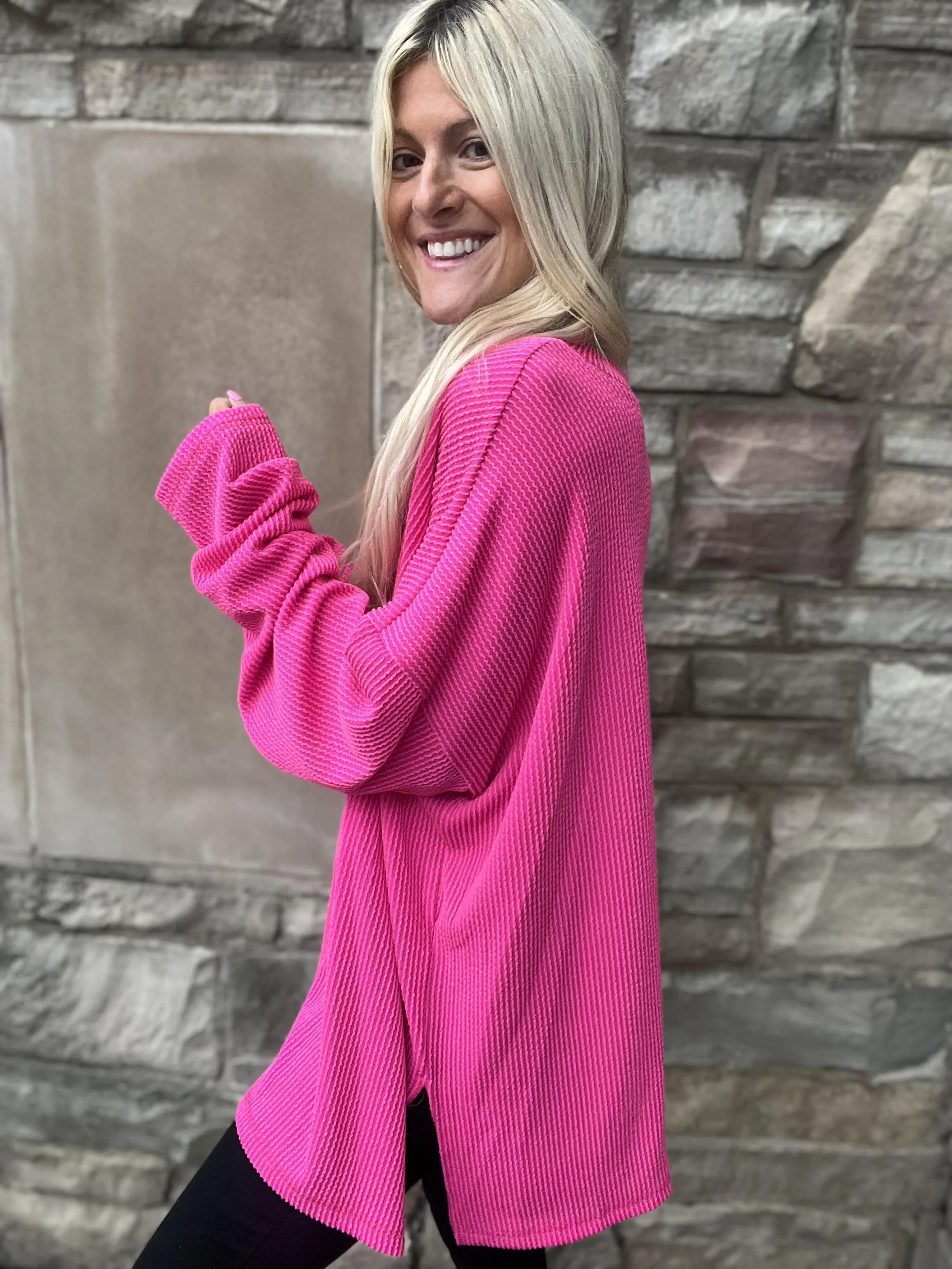 Vibrant Pink bobo Rib Knit Tunic