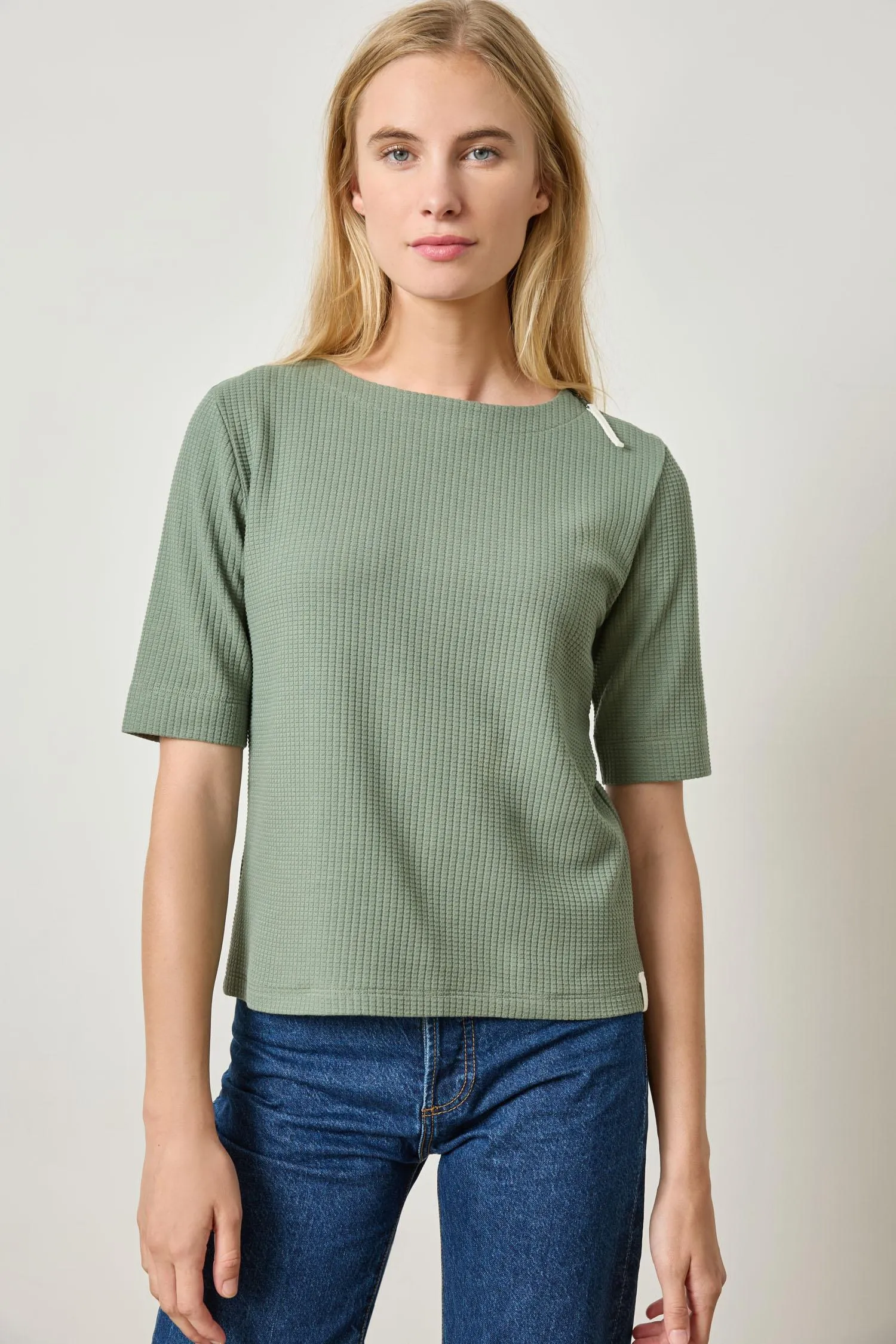 Zippered Elbow Sleeve Crewneck
